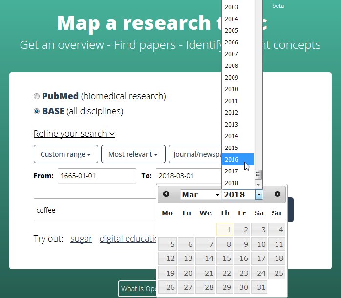 Screen shot of how to select the most recent publications